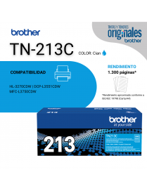 Tóner Original Brother TN-213 Cian, Rendimiento 1.300 páginas