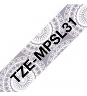 Cinta Decorativa TZe-MPSL31, 12mm x 4 mts., Negro sobre Mándala Gris